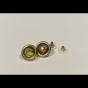 Vintage Napier earrings signed. Gold tone with green, gold and brown faux stones